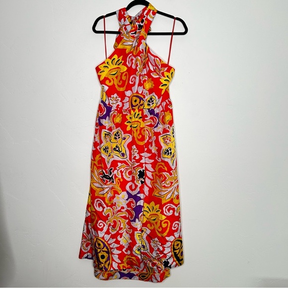 NWT J Crew Silk Midi Sarong Dress in Painted Paisley Orange SZ 10 Cocktail Dress - Picture 2 of 14